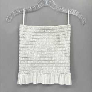 ATM Tube Top Womens XS White Smocked Shirred Ruffle Hem Strapless Stretch